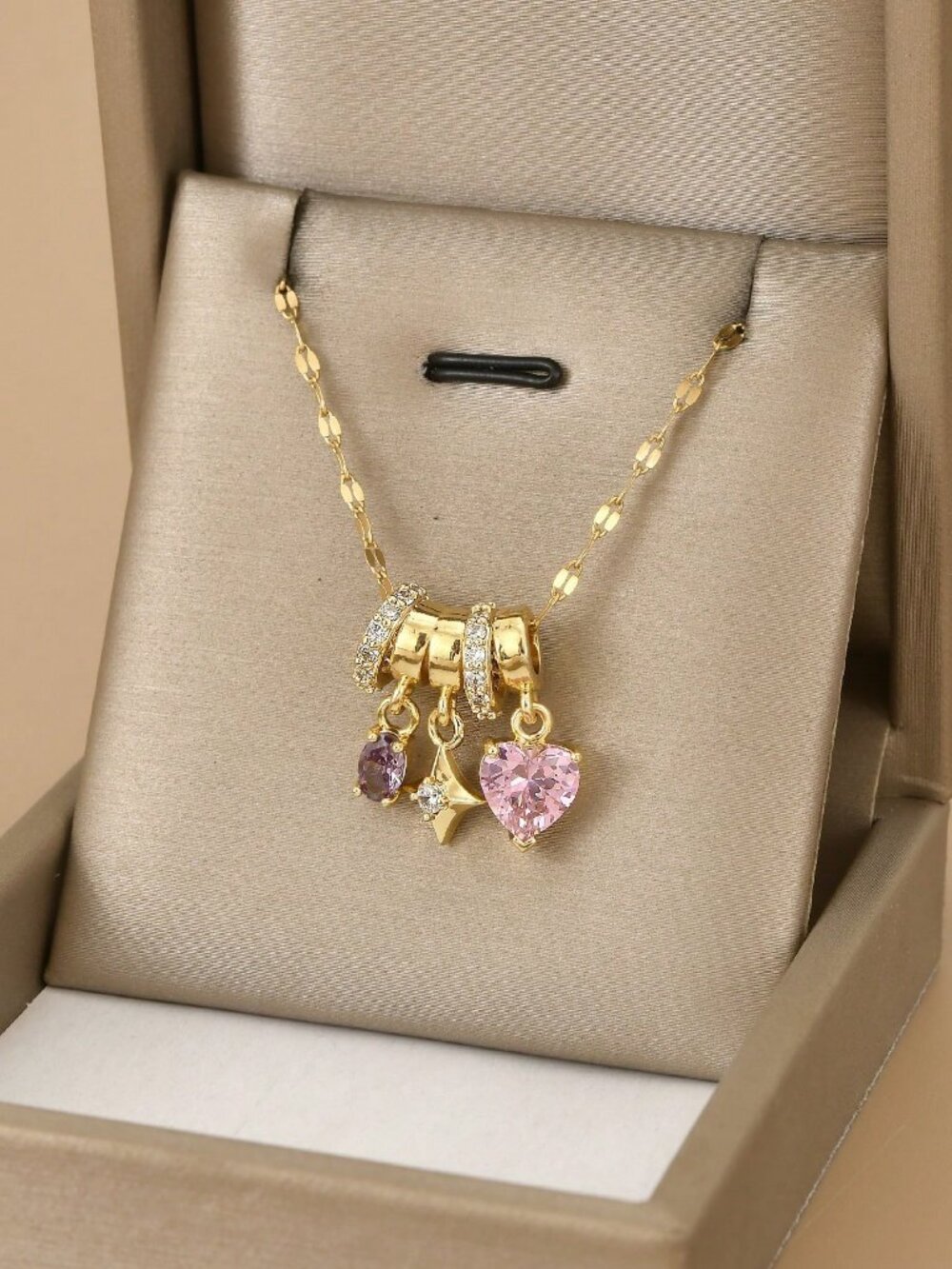 Elegant Women's Cubic Zirconia Geometric Stainless Steel Necklace